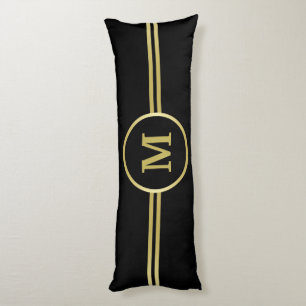Cojín Elegante oro Monograma personalizado sobre negro