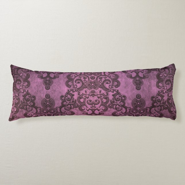 Cojín Elegante patrón de damasco morado rústico angustia (Anverso)