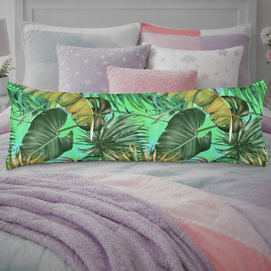 Cojín Elegante patrón de hoja tropical verde amarillo az