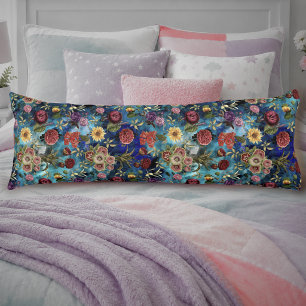 Cojín Elegante patrón floral monograma azul