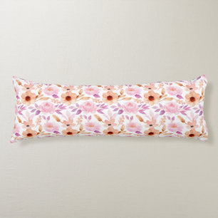 Cojín Elegante rosa melocotón púrpura acuarela floral bl