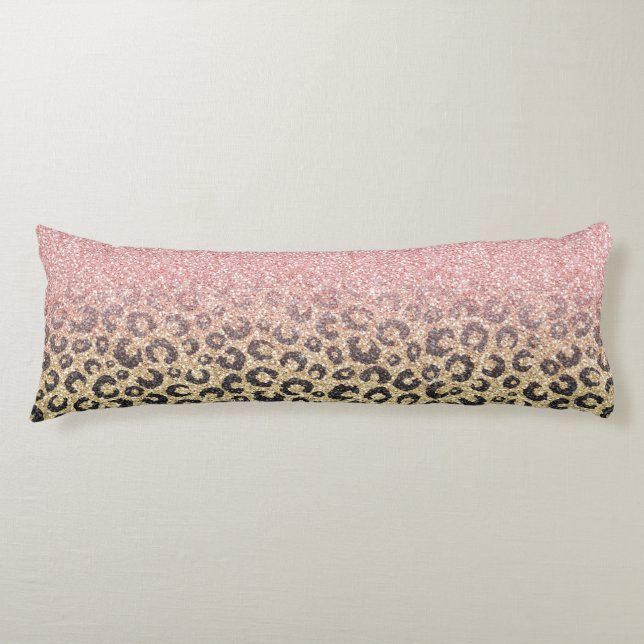 Cojín Elegante Rosa Purpurina dorado Leopardo negro (Anverso)