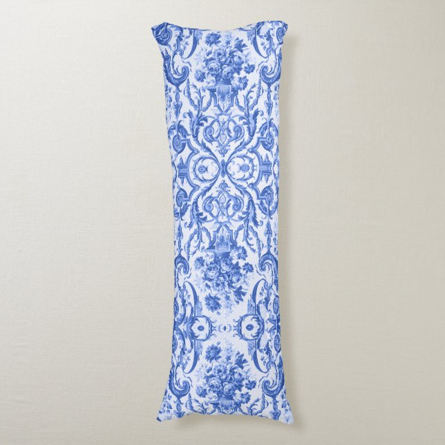 Cojín Elegante tela azul azul de jouy blanco (Frente vertical)