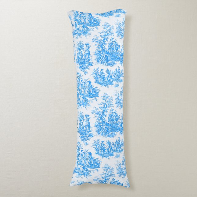 Cojín Elegante toile de jouy azul turquesa (Frente vertical)