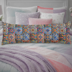 Cojín Elegantes baldosas mexicanas Talavera rojas y amar