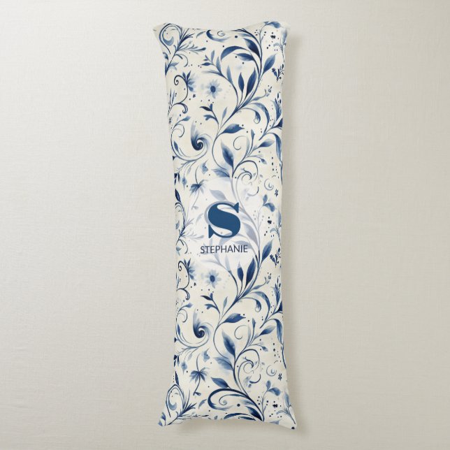 Cojín Elegantes hojas de paisley azul - fondo blanco (2) (Frente vertical)