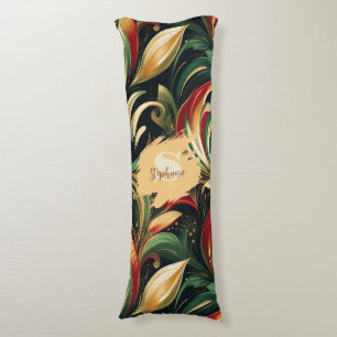 Cojín Elegantes hojas de paisley rojas, verdes y doradas