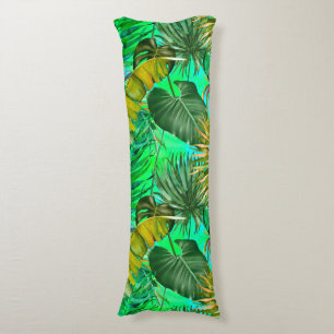 Cojín Elegantes hojas verdes tropicales patrón amarillo 