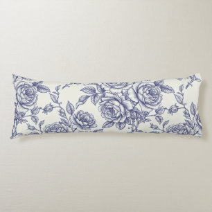 Cojín Elegantes Rosas Florales Azules Crema Toile de Jou
