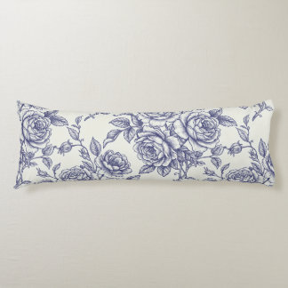 Cojín Elegantes Rosas Florales Azules Crema Toile de Jou