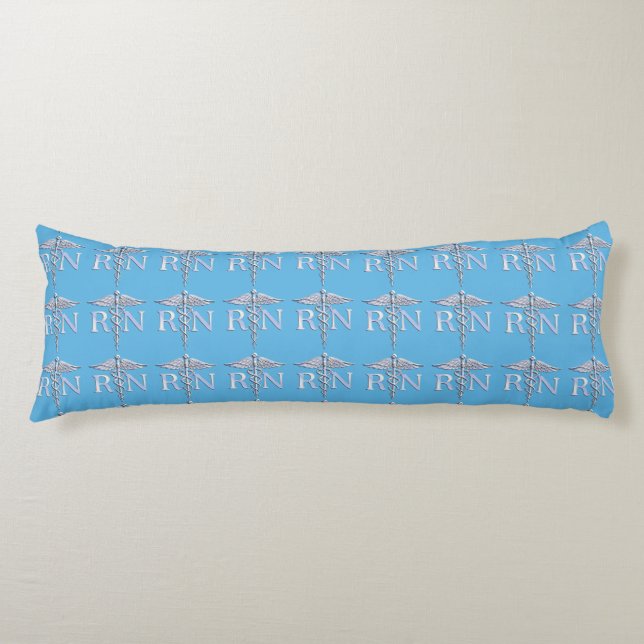 Cojín Enfermera inscrita RN Caduceus en decoración azul  (Anverso)