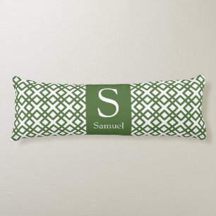 Cojín Enrejado moderno del monograma en verde militar