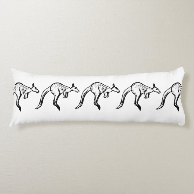 Cojín Esbozo de canguro en blanco y negro (Anverso)