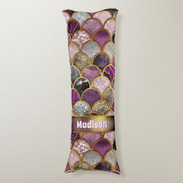 Cojín Escalas de sirena de oro púrpura de color rosa