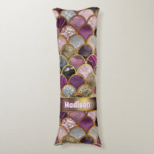 Cojín Escalas de sirena de oro púrpura de color rosa