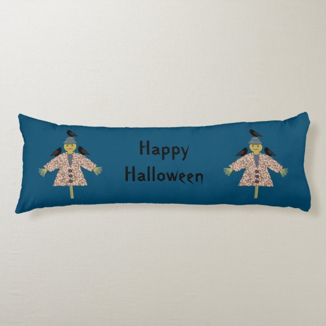 Cojín Espantapájaros de Paja de Halloween y Cuervos Dobl (Anverso)