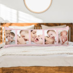 Cojín Estadísticas de natalidad para bebés y color rosa<br><div class="desc">Crea tu propia almohada corporal personalizada para tu bebé o dormitorio. La plantilla de fotos está preparada para que añadas 5 de tus fotos favoritas y también puedes personalizar toda la redacción de la parte posterior. Las fotos se muestran en formato retrato en una tira fotográfica de estilo cuadrícula. El...</div>