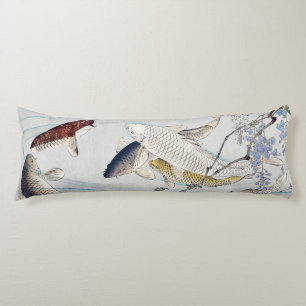 Cojín Estampado de Chinoiserie con Peces Koi y Wisteria 