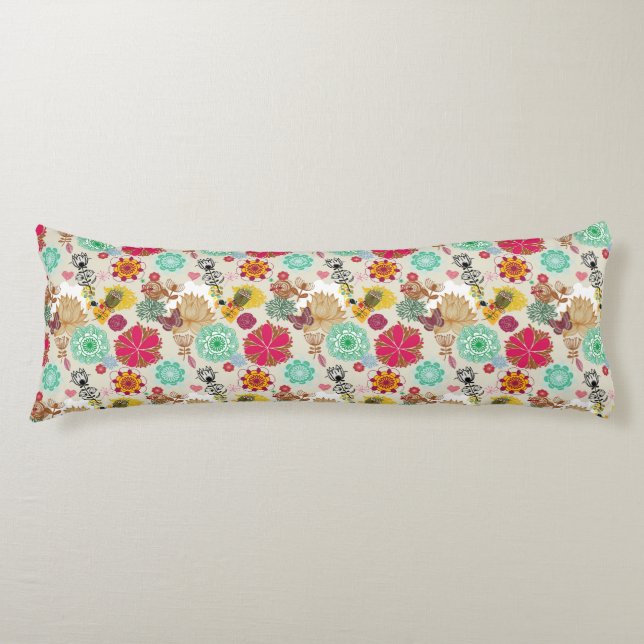 Cojín Estampado de flores en estilo retro (Anverso)