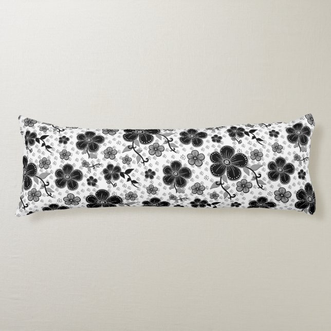 Cojín Estampado floral en blanco y negro (Anverso)