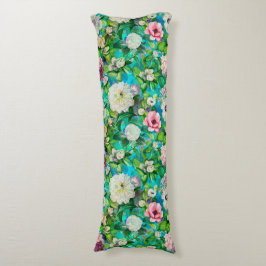 Cojín Estiloso patrón monograma azul de flores rosadas f