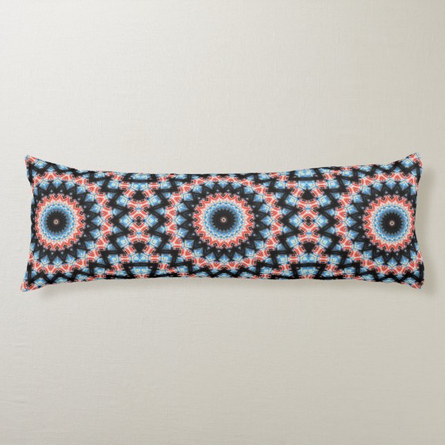Cojín Estrella de Mandala negra, azul y rojo (Anverso)