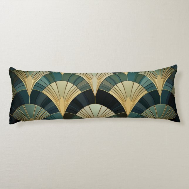 Cojín Eventails Art Déco - Or sur Émeraude (Reverso)