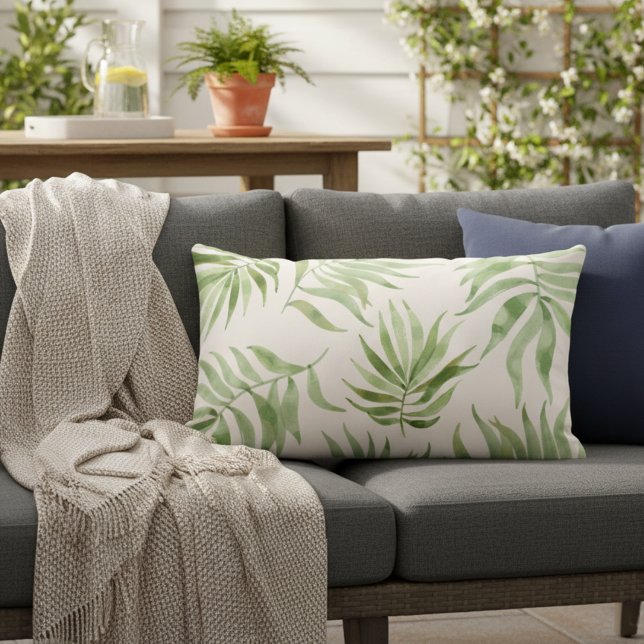 Cojín Exterior de Hoja de Palma Tropical (Stylish tropical print pillow for your home!)
