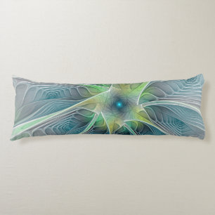 Cojín Fantasía Flor Fractal Verde Azul