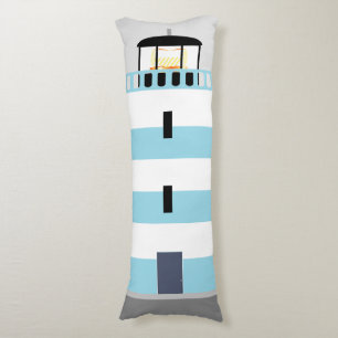 Cojín Faro de rayas azul y blanco alto