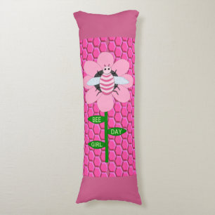 Cojín Feliz Día de la Abeja Chica Pink Birthday Bumblebe