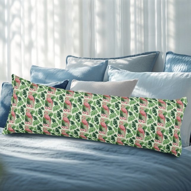 Cojín Flamenco Rosa Tropical Hojas de Palma Verde Lirio (Subido por el creador)