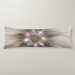 Cojín Flor abstracta beige marrón alegre fractal floral