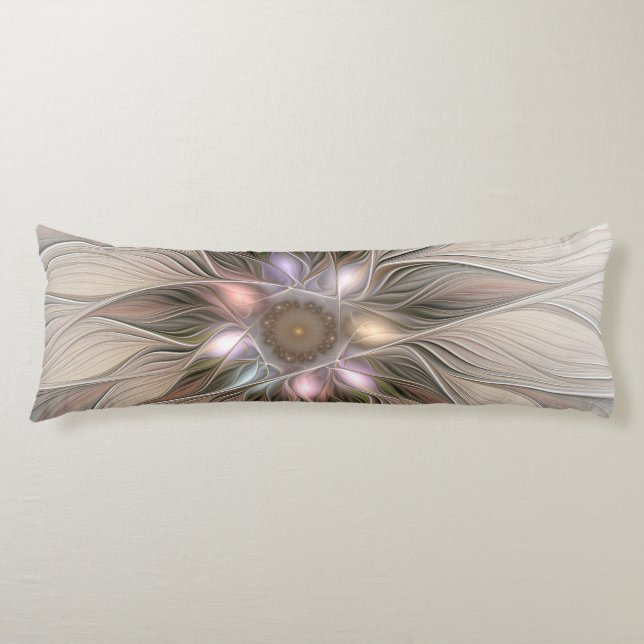 Cojín Flor abstracta beige marrón alegre fractal floral (Anverso)