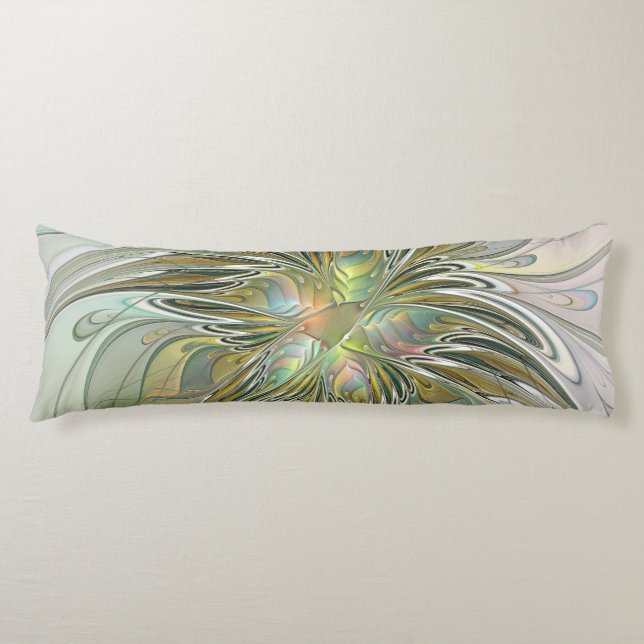 Cojín Flor De Arte Fractal Moderno Con Oro (Anverso)