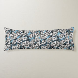 Cojín Flor de cerezo en blanco y azul