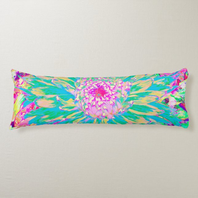 Cojín Flor de Dahlia verde y rosa caliente decorativa Ve (Anverso)