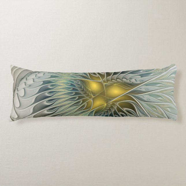 Cojín Flor dorada Fantasía arte fractal abstracto (Anverso)