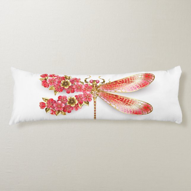 Cojín Flor libélula con sakura de joyas (Anverso)