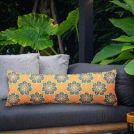 Cojín Floral Mandala Tile en Naranja y Verde azulado