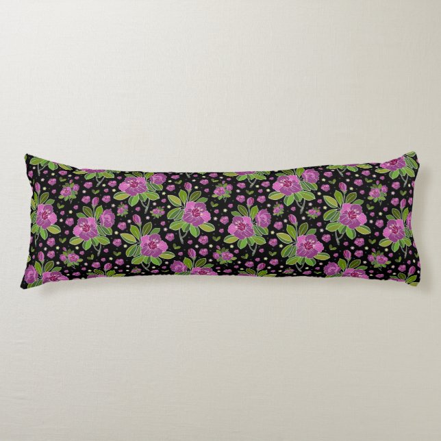 Cojín Floral Pattern Lilac Pink Green Black (Anverso)