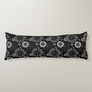 Cojín Floral Retro en Blanco y Negro