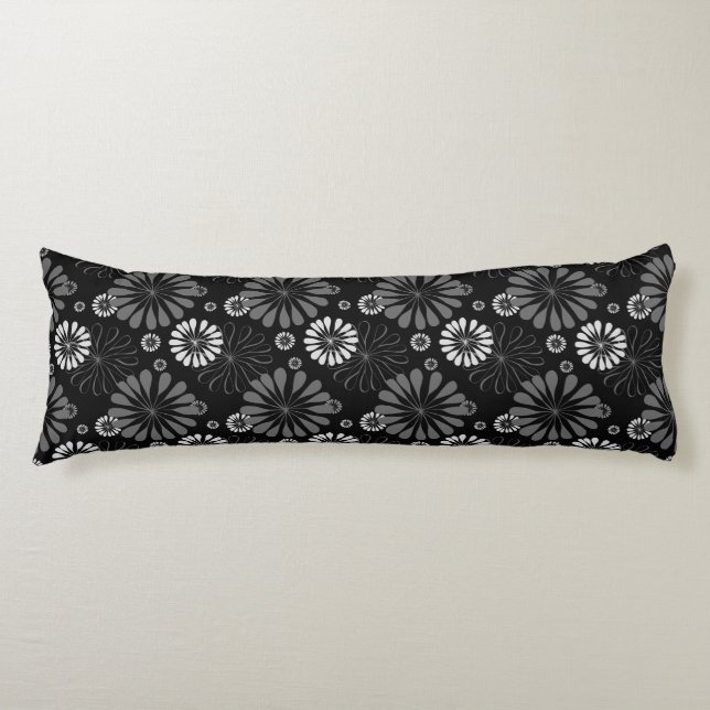Cojín Floral Retro en Blanco y Negro (Anverso)