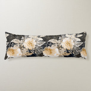 Cojín Floral salvaje de leopardo negro crema