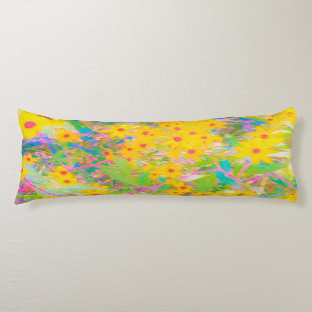 Cojín Flores amarillas y rojas bonito con azul turquesa (Anverso)