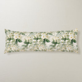 Cojín Flores blancas suaves y románticas y hojas verdes