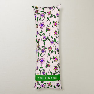 Cojín Flores Coloridas, Fondo Rosa, Verde
