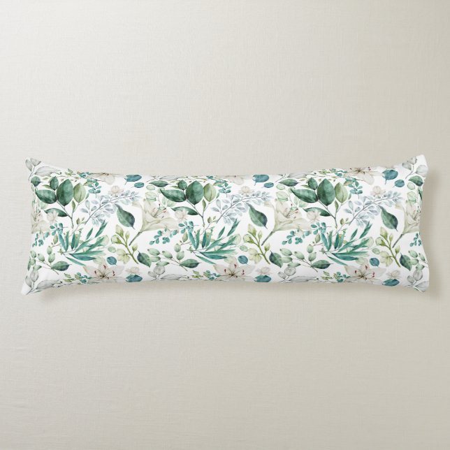 Cojín Flores de flores blancas verde Eucalipto Elegante (Anverso)