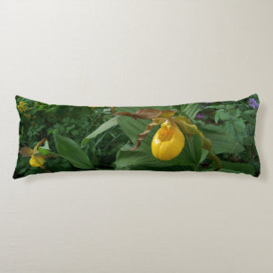 Cojín Flores de orquídea de zapatillas de dama amarilla