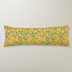 Cojín Flores de perro en azul y amarillo
